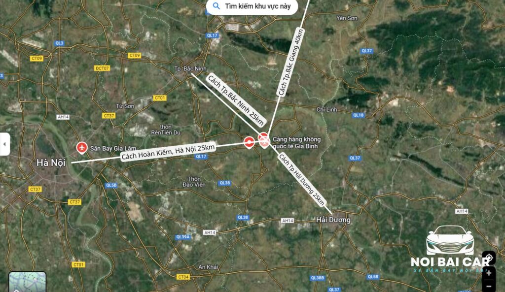 Khoảng cách từ sân bay Gia Bình đến các thành phố