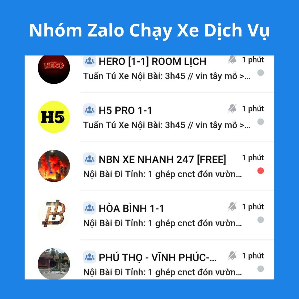 Các Nhóm Zalo Chạy Xe Dịch Vụ - Tham Khảo